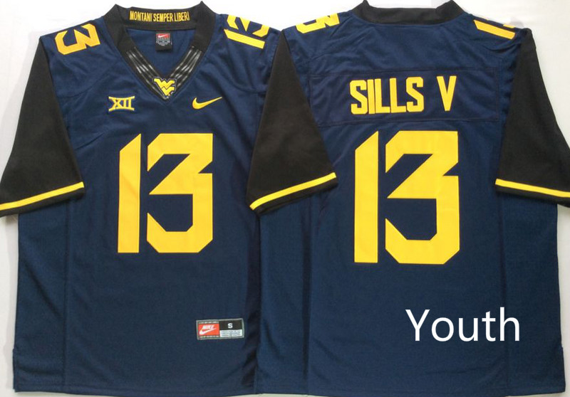 Youth West Virginia Mountaineers 13 Sills V Blue Nike NCAA Jerseys